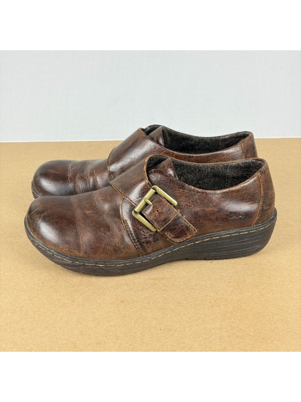 b.o.c. Born Leather Laurium Leather Monk Strap Shoes Womens 7.5 Brown Gold